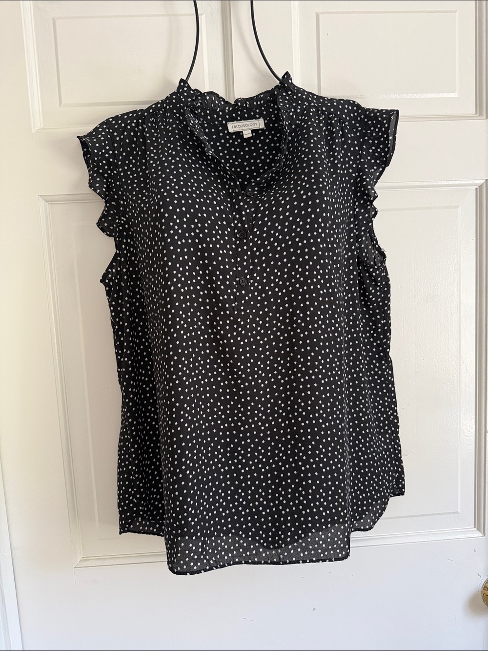 Blousology Black & White Dot Ruffle Sleeve Blouse